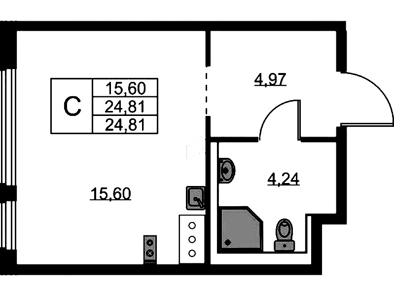 Квартира студия 24.81 м², 4/11 эт., ЖК «Новое Колпино»